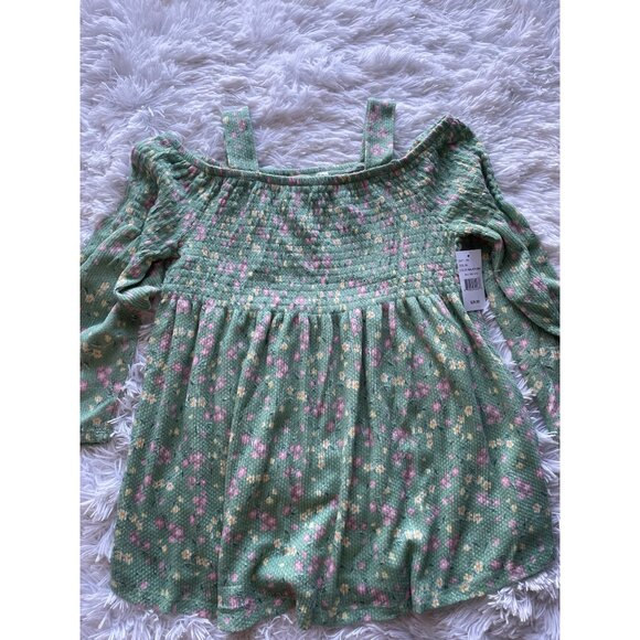 Cloud Chaser Girl's Waffle Smocked 3/4 Sleeve Off Shoulder Top XL/16 - Picture 5 of 7